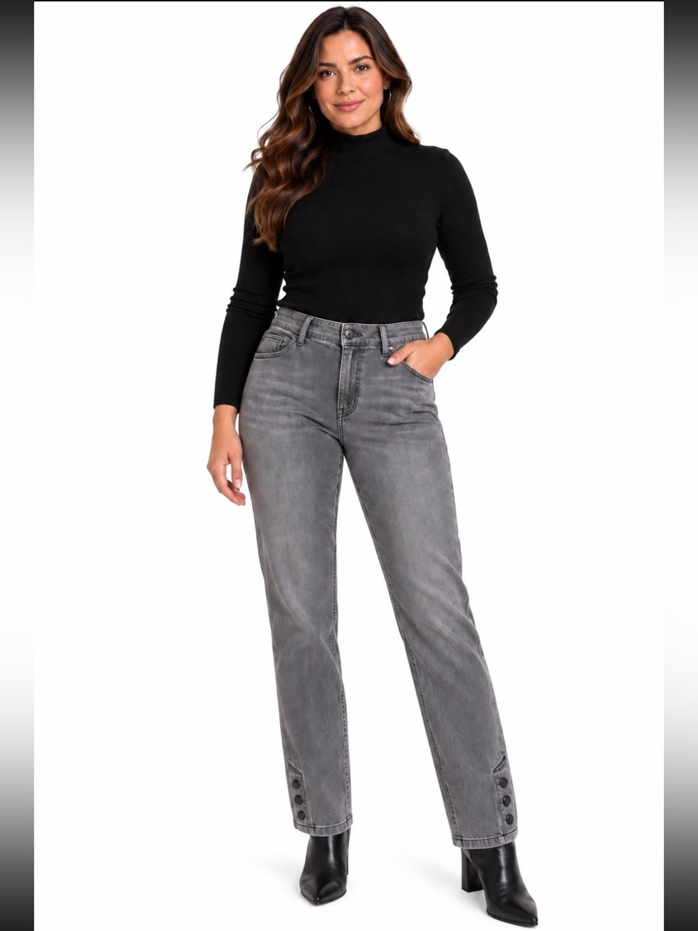 J.Jill Denim Women’s 12 Authentic Fit Slim Ankle Gray Jeans Button Hem Stretch
